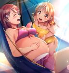 2_girls big_belly big_breasts bikini long_hair love_live! love_live!_school_idol_project love_live!_sunshine!! orange_hair pregnant red_hair sakurauchi_riko smile sweat swimsuit takami_chika