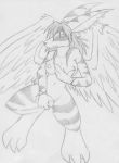 1girl anthro big_breasts breasts canine demon female female_only fur furry masturbation navel nipples nude pussy sakido_elexion sketch slightly_damned solo solo_female stripes webcomic wings