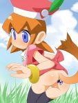 1girl anus ass blue_eyes brown_hair buttplug flat_chest klonoa_(series) lolo_(klonoa) looking_back pussy