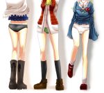  3_girls alice_margatroid arms_behind arms_behind_back bad_id boots bottomless cameltoe female footwear ikkei_dou kazami_yuuka komeiji_satori legs long_sleeves multiple_girls no_pants panties plaid plaid_vest satori_komeiji socks touhou underwear white_background youkai yuka_kazami 