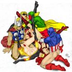 angelica_jones avengers big_bootie captain_america carol_danvers firestar marvel ms._marvel scarlet_witch steve_rogers thor vision wanda_maximoff white_background