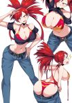  1_girl 1girl alluring ass asuna_(pokemon) big_ass big_breasts breasts female female_human flannery flannery_(pokemon) game_freak horizontal-striped_panties horizontal_stripes human multiple_views nintendo panties pokemon red_hair solo striped_panties underwear 