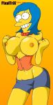 breasts_out_of_clothes large_breasts marge_simpson pixaltrix smile the_simpsons yellow_skin