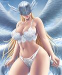 1girl alluring angel angewomon big_breasts bra breasts cleavage digimon female_abs female_only flowerxl helmet humanoid lingerie mask midriff panties shoulders shounen_jump winged_humanoid wings