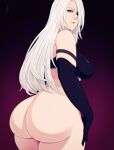  1girl ass big_ass big_breasts bottomless breasts clothed_female female_focus female_only long_hair looking_at_viewer looking_back lunasanguinis nier nier:_automata solo_female solo_focus thick_thighs video_game_character video_game_franchise white_hair wide_hips yorha_a2 yorha_type_a_no._2 