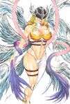 1girl alluring angel_wings angewomon big_breasts blonde_hair cleavage digimon ednardo_ferreira eyes_covered helmet thong unconvincing_armor