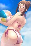  1girl 1girl ass beach_ball big_ass big_breasts bikini breasts brown_eyes brown_hair clothed_female female_focus female_only kobaji looking_at_viewer my_hero_academia ochako_uraraka short_hair solo_female tagme teen thick_thighs 