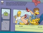 boy_on_top cheating_wife homer_simpson huge_breasts marge_simpson pointy_nipples the_fear the_simpsons yellow_skin