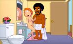  bathroom blackzacek breasts dark-skinned_male erect_nipples family_guy jerome_washington lois_griffin nude pubic_hair pussy thighs towel_around_waist 