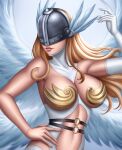 1girl alluring angel angel_girl angewomon belt big_breasts digimon female_abs mask wings