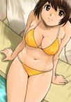 animated animated_gif bikini breast_expansion breasts brown_eyes brown_hair female gif lowres plump pool swimsuit weight_gain yellow