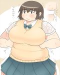  1girl breasts brown_hair fat female grey_eyes huge_breasts obese shimejix 