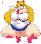 1_girl 1girl bishoujo_senshi_sailor_moon blonde_hair blue_eyes breasts fat female huge_breasts long_hair muchigaku obese sailor_moon solo sweat thick_thighs thighs tsukino_usagi twintails usagi_tsukino very_long_hair yokkora