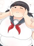  1girl black_hair breasts female grey_eyes huge_breasts obese shimejix 