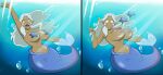 1girl accidental_exposure allura blue_eyes breasts dark_skin exposed_breasts grimphantom mermaid mermaid_girl mermaid_tail mermay nipples pasties pasties_peeling_off princess_allura underwater voltron wardrobe_malfunction waving waving_at_viewer white_hair