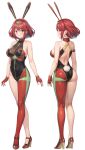  1girl absurd_res alluring big_breasts bodysuit earrings full_body high_heels high_res jewelry milf nintendo pyra rabbit_ears rabbit_tail red_eyes red_hair short_hair side_bangs vodka13 xenoblade_(series) xenoblade_chronicles_2 