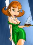 1_girl 1girl breasts cartoon clothed dress exposed_breasts female female_human green_dress green_eyes jimmy_neutron:_boy_genius judy_neutron looking_at_viewer milf milftoon necklace nickelodeon no_bra