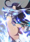 1girl ass black_hair blue_eyes boots breasts club3 from_behind junketsu kill_la_kill kiryuuin_satsuki living_clothes long_hair looking_back nanaya_(daaijianglin) revealing_clothes sideboob sword weapon