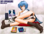 bent_over black_legwear blue_hair controller controller_masturbation game_controller gamepad gamepad_vibrator lying mania_street neon_genesis_evangelion on_side panties pantyshot playing_games playstation_2 red_eyes rei_ayanami school_uniform serafuku short_hair socks underwear upskirt vibrator video_game white_panties