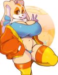 1girl 2020 aged_up anthro big_breasts breasts cleavage clothed clothing cream_the_rabbit digital_media_(artwork) dipstick_ears furry geeflakes gesture high_res jacket lagomorph legwear leporid looking_at_viewer mammal multicolored_ears open_mouth open_smile rabbit signature smile sonic_the_hedgehog_(series) topwear underwear v