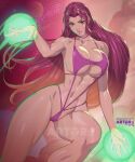 1girl 2022 alternate_version_available arttoru big_breasts dc_comics high_resolution koriand'r long_hair looking_back one-piece_swimsuit pink_hair pink_swimsuit revealing_swimsuit starfire swimsuit tagme teen_titans