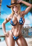 1girl abs alluring american_flag american_flag_bikini arm_band armlet athletic_female bare_legs big_breasts bikini breasts cleavage dandon_fuga dead_or_alive female_abs female_only fit_female flag_bikini tecmo tina_armstrong