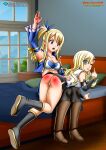 2_girls crossover eden's_zero fairy_tail female_only lucy_heartfilia over_the_knee palcomix palcomix_vip pietro's_secret_club rebecca_bluegarden red_ass spanked spanking tagme