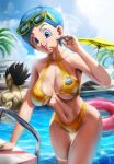  anime_milf aqua_eyes aqua_hair big_breasts bikini bulma bulma_brief bulma_briefs dragon_ball dragon_ball_super dragon_ball_z elitenappa human pool prince_vegeta vegeta 