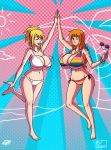 2girls alluring axel-rosered big_breasts bikini blonde_hair breasts brown_eyes fairy_tail hair lucy_heartfilia multiple_girls nami one_piece orange_eyes orange_hair swimsuit