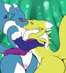 blue_fur blush canine digimon fan_character female female_renamon fox fur furry haley_(nightfaux) hug hugging kissing nightfaux renamon yellow_fur