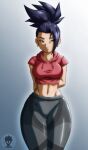  1girl 1girl big_breasts breasts dark-skinned_female dark_skin dragon_ball dragon_ball_super earrings hair_ornament kale kale_(dragon_ball) 