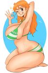  1girl bikini female igdel nami nami_(one_piece) nipples one_piece sweat tagme white_background 