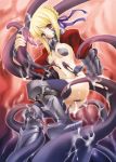  1girl armor bikini_armor blonde_hair fate/stay_night fate_(series) greaves hair_ribbon hasei_agana panties pasties red_eyes ribbon saber_alter slime solo tentacle thighhighs underwear 