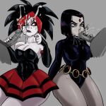  2_girls 2boys argent black_hair cum cum_in_mouth cum_inside cum_on_face dc_comics fellatio grey_skin guillion purple_hair raven_(dc) red_hair short_hair teen_titans toshkarts two_tone_hair 