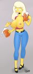 beer big_breasts black_eyes blonde_hair breasts grey_background hair nipples pbrown solo the_simpsons titania_(the_simpsons) yellow_skin