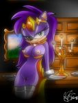  bottomless bra breasts candle clothed clothing crown female fire furry green_eyes hair half-dressed hedgehog looking_at_viewer nancher nipples partially_clothed purple purple_body purple_hair pussy queen_aleena sega solo sonic's_mom sonic_(series) sonic_underground stockings thigh_highs underwear 