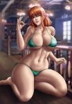 alluring barefoot big_breasts bikini bra breasts flowerxl gesture ginger nami one_piece panties partially_clothed swimsuit voluptuous wink