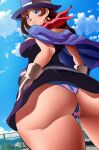 ace_attorney ass ass_focus blue_eyes brown_hair clothed eroswau gloves magician panties rooftop scarf top_hat trucy_wright upskirt