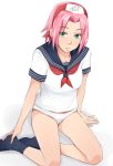  footwear green_eyes ichihisa kojiroad naruto no_skirt panties pink_hair sakura_haruno school_uniform short_hair socks underwear 