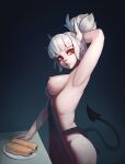 apron between_breasts clothes_between_breasts clothing devil hadaka_apron helltaker high_resolution horns lucifer_(helltaker) naked_apron nipples tail yorzis