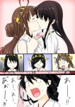 >_< 5girls :d ;d ^_^ closed_eyes comic female_admiral_(kantai_collection) glasses haruna_(kantai_collection) hiei_(kantai_collection) highres kantai_collection kirishima_(kantai_collection) kissing kongou_(kantai_collection) long_hair multiple_girls niwatazumi one_eye_closed opaque_glasses open_mouth smile speech_bubble tatebayashi_sakurako translated