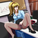  angry angry_face blonde blonde_hair ecchi_pantsu glasses high_heels legs legs_held_open legs_spread metroid metroid_prime neckline nice_body office office_lady panchira panchira_(character) panchira_(lying) panchira_(squatting) panchira_sit panties pantyhose pantyhose_under_shorts ponytail ponytail_hair samus_aran secretary skirt skirt_up 