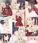  2_girls black_hair blonde_hair blush female kawamura_reo long_hair love multiple_girls peko sawaguchi_mai short_hair sono_hanabira_ni_kuchizuke_wo yuri 