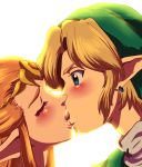 1boy 1girl art blush close-up closed_eyes couple earrings kissing link long_hair love nintendo ocarina_of_time pointy_ears princess princess_zelda queen-zelda short_hair the_legend_of_zelda