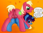  anal ass_up big_macintosh big_macintosh_(mlp) cutie_mark dialog duo equine female friendship_is_magic hetero horn horse horsecock male my_little_pony ohohokapi original_character penetration penis pony prostitution pussy sex testicles text tongue unicorn 