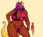 1futa 1girl alyss_(nitrotitan) amiuniverse big_breasts breasts dark_skin female herm horn huge_breasts intersex nitrotitan not_furry size_difference standing tail