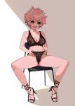 big_ass big_breasts chair cute lingerie mina_ashido pink_hair pink_skin platform_shoes spread_legs