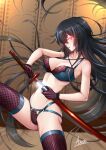  1girl 1girl adsouto akame_(akame_ga_kill!) akame_ga_kill! alluring big_breasts black_hair bra breasts cleavage collarbone criss-cross_halter floating_hair gloves glowing glowing_eye grey_bra hair_over_one_eye halterneck high_res holding holding_sheath holding_sword holding_weapon katana long_hair open_mouth panties red_eyes red_gloves red_panties red_thighhighs sheath shiny shiny_hair signature stockings sword underwear underwear_only unsheathing very_long_hair weapon 