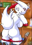 1girl anthro big_ass big_breasts breasts female_only fluffy_tail looking_at_viewer looking_back lunaris_parukia nude panties pokemon pussy seductive sideboob tail underwear undressing white_fur zangoose