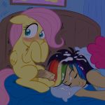  blush cartoonlion cum cum_on_face cum_on_hair equine female fluttershy friendship_is_magic futanari hair horse horsecock human megasweet my_little_pony orgasm pegasus penis pony rainbow_dash scared testicles wings 